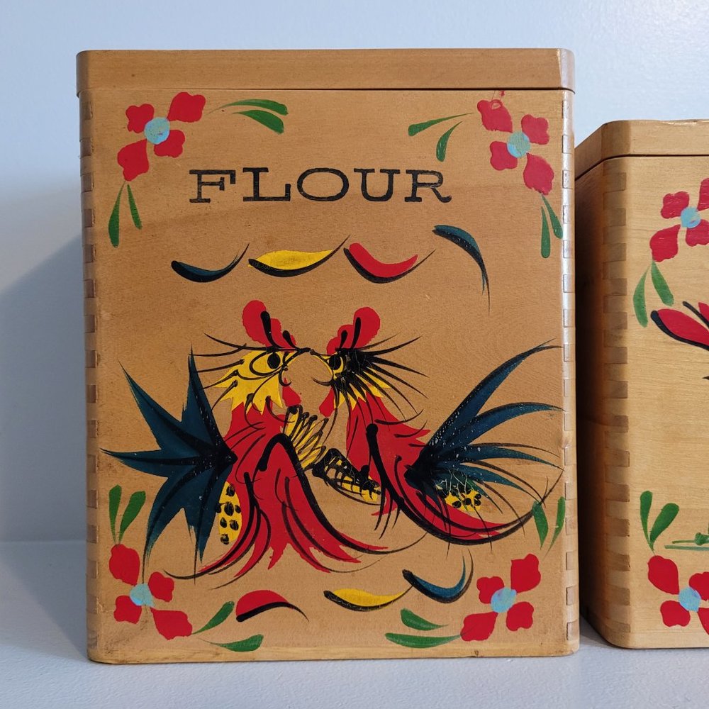 Vintage Chicken/Rooster Wooden Nesting Canister Set - Picture 6 of 9